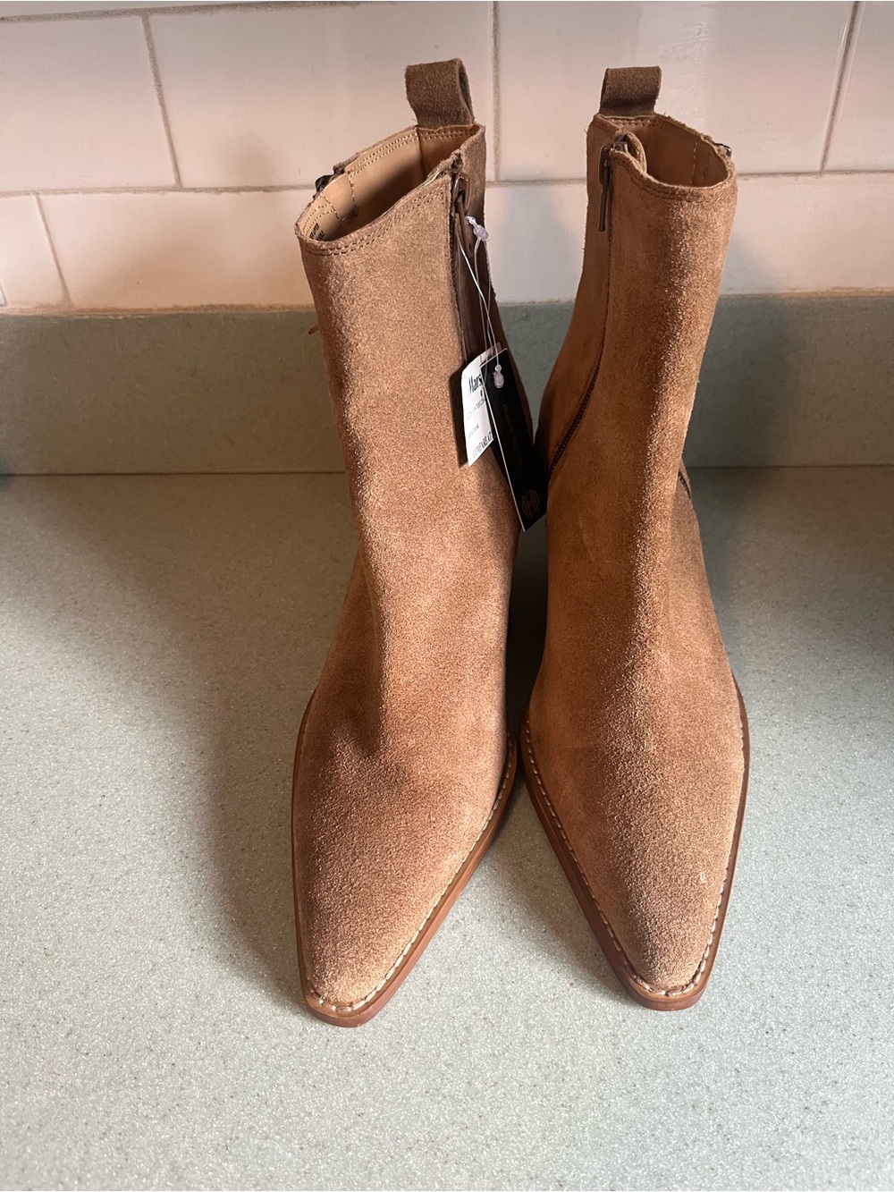 House of Harlow 1960 Tan Suede Pointed-Toe Ankle Boots Sz 8 NWT
